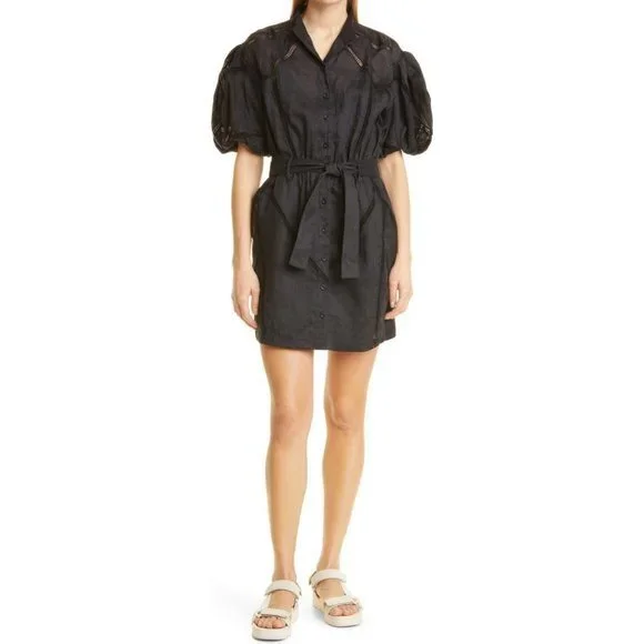 chinese dress ladies Cream Floral Lace Puff Sleeve Ruffle Hem Mini Dress main image 0